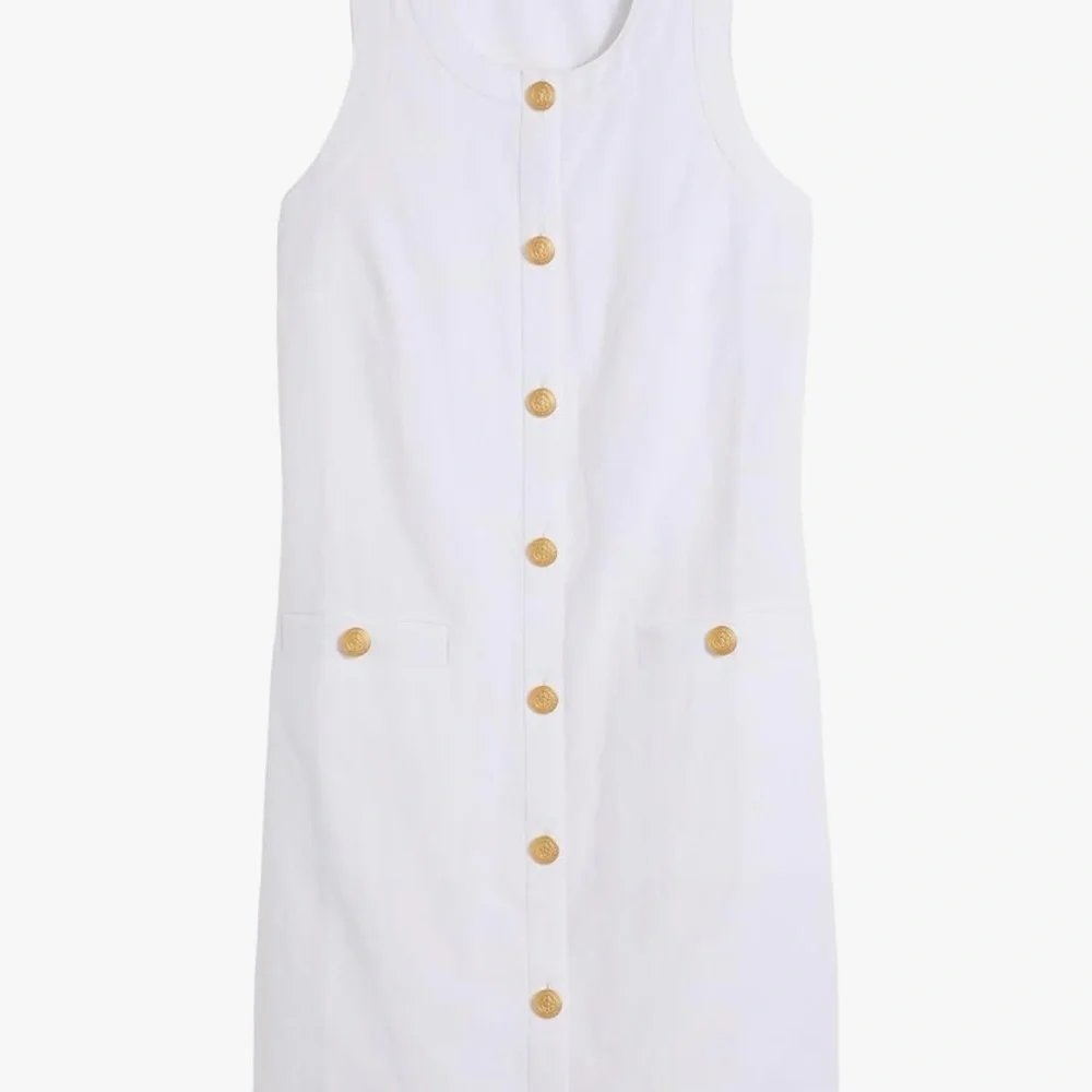 Vineyard Vines Women’s Linen Button Front Shift Dress White with Gold Accent - Picture 9 of 9